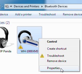 View Bluetooth device properties in Windows 7