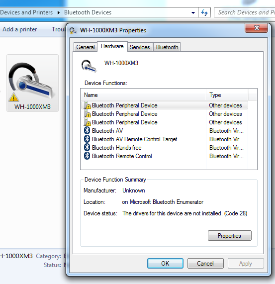 Windows 7 missing Bluetooth peripheral device entries