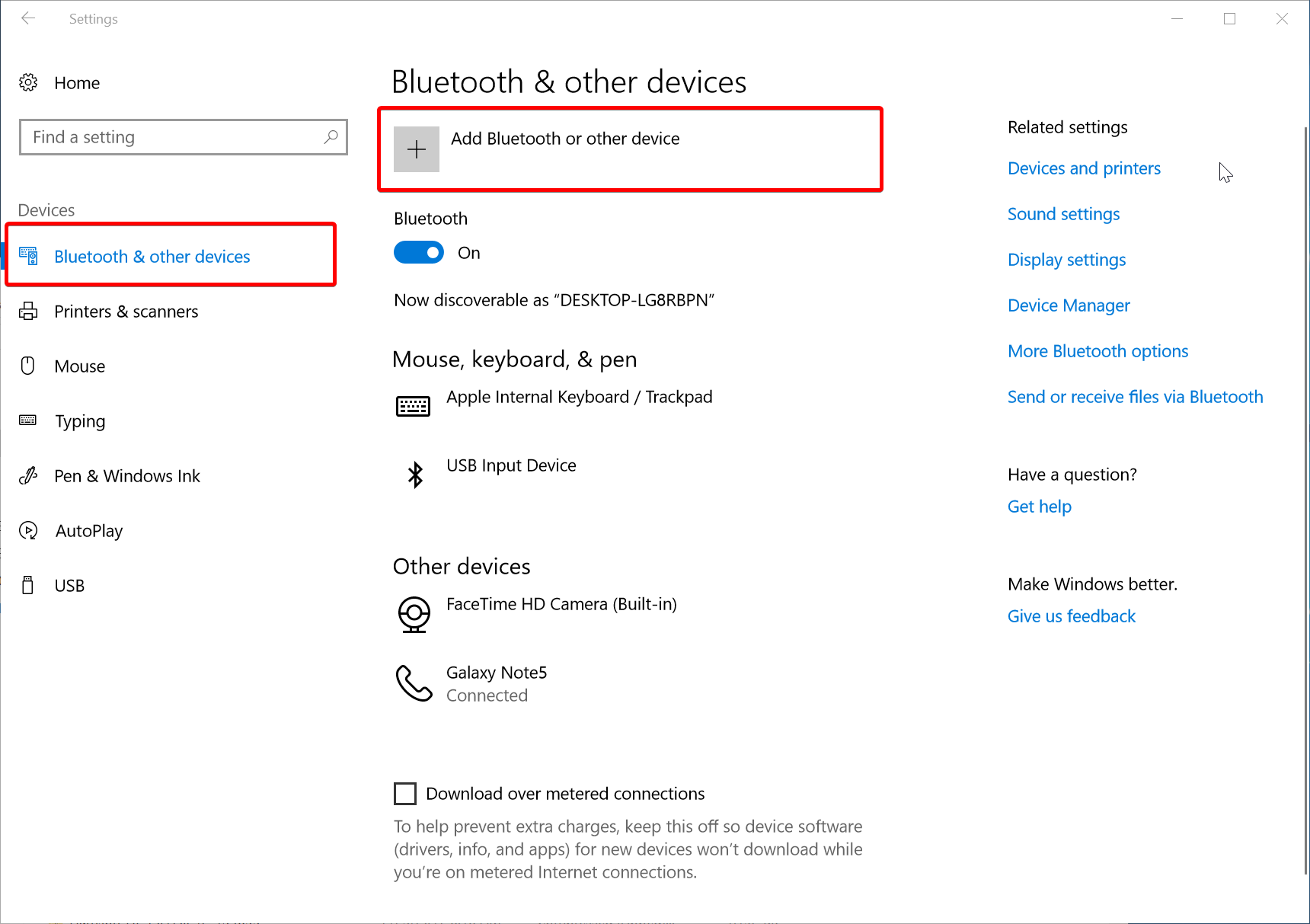 Changes to Bluetooth settings