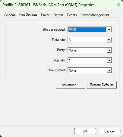 Serial Adapter Properties page