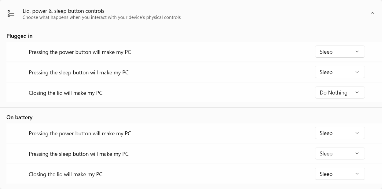 Windows 11 Lid and Power Settings
