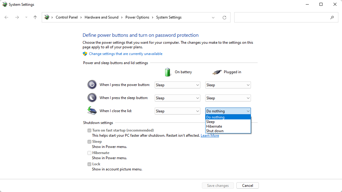 Windows 11 Power Options System Settings