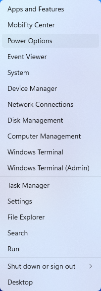 Windows 11 Start Button Context Menu