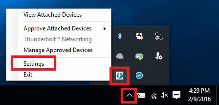 Right click on the Thunderbolt icon and select Settings