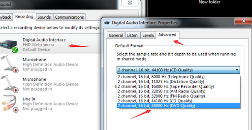 Windows audio sample rate settings