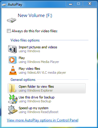 Windows 7 AutoPlay Options