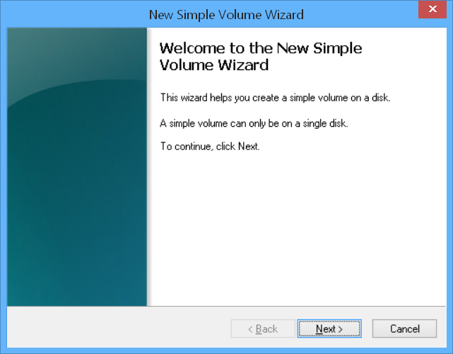 Windows New Simple Volume Wizard - Welcome