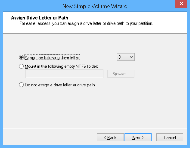 Windows New Simple Volume Wizard - Drive Letter