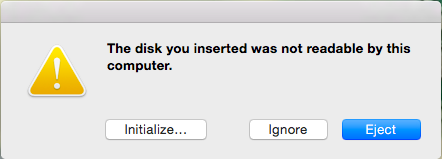 macOS - unformatted disk connected message