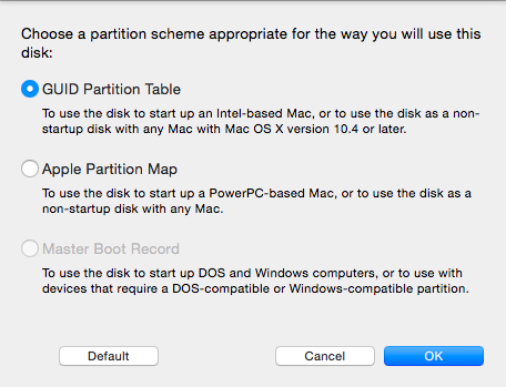 macOS - Disk Utility - Partition Options