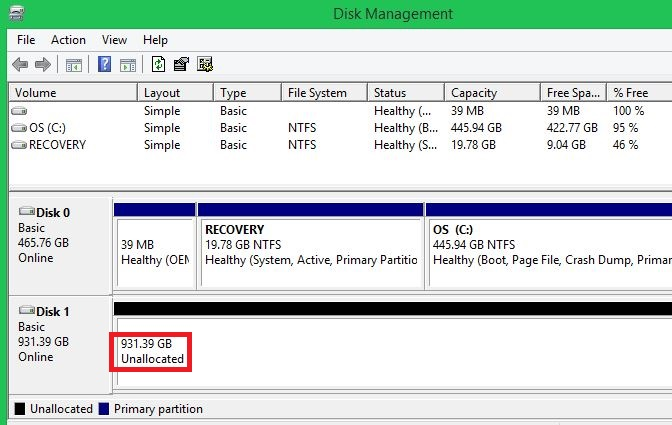 Windows Disk Management - Unallocated Space