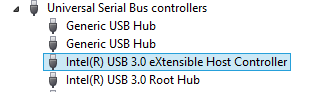 Device manager - Universal Serial Bus Controllers snippet
