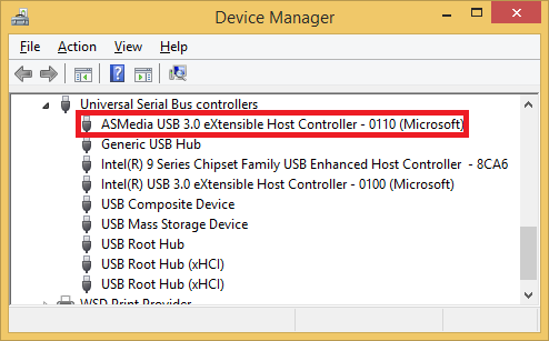 Device Manager Universal Serial Bus controller expanded