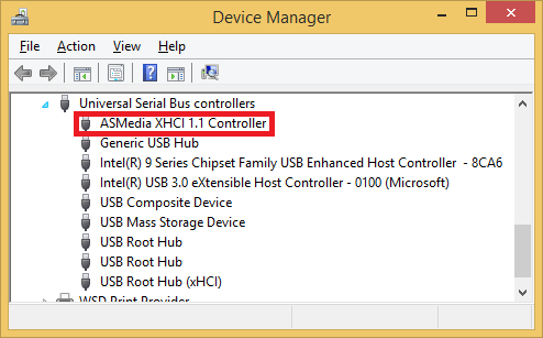 Device Manager Universal Serial Bus controller expanded XHCI controller