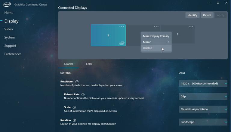 Intel graphics command center options