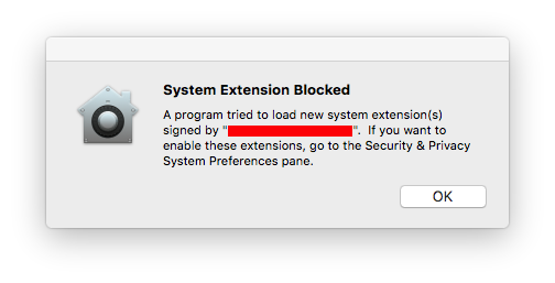 Gatekeeper system extension blocked