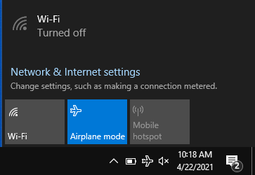 Windows 10 Airplane Mode Button