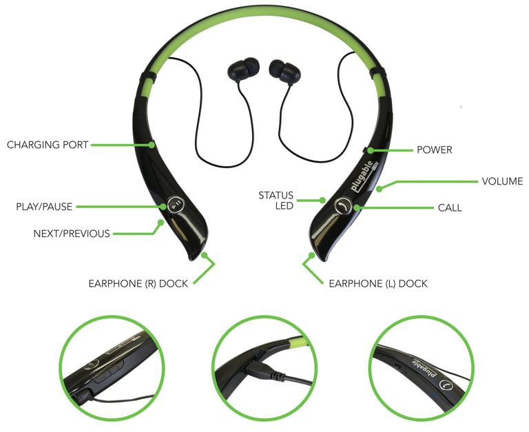 Buttons and Controls on Bluetooth Wireless Flexible Neckband Headset