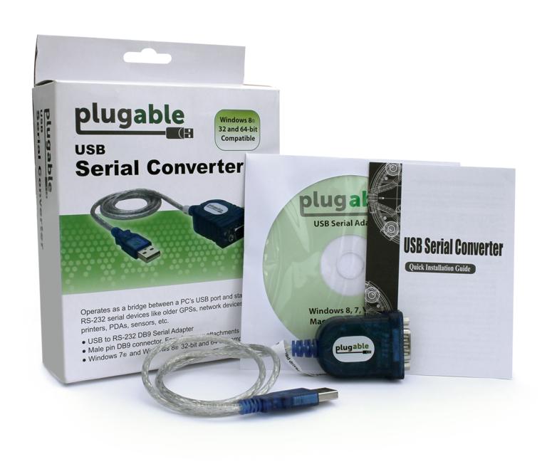 PL2303-DB9 with box and contents; serial adapter, CD and Quick Start guide