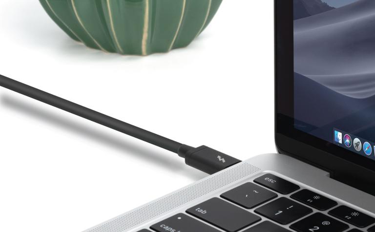Plugable Thunderbolt cable connected to a Mac