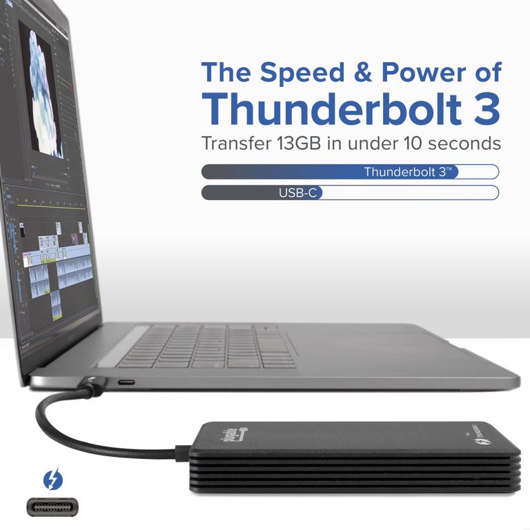 Image indicating that with Thunderbolt 3 one can transfer 13 GB of data in under ten seconds