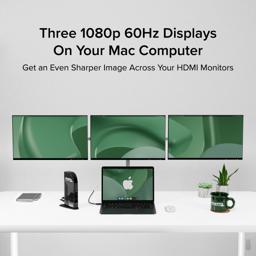 Thumbnail of A single Mac laptop connected to three 1080P displays using the UD-3900C4 docking station.