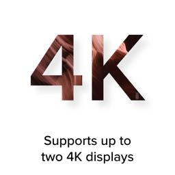 Infographic: image of 4K with text 'Supports up to two 4K displays'