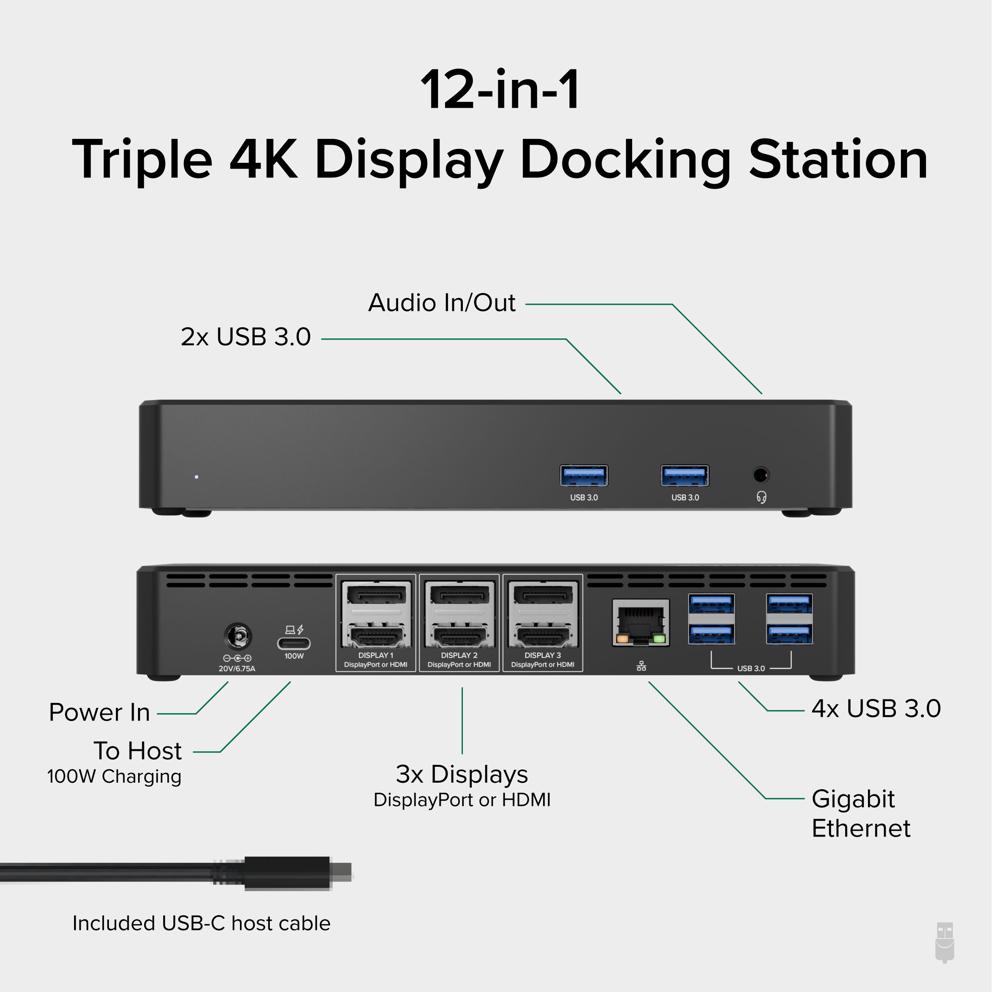 Plugable UD-3900PDZ showing port outputs and external displays