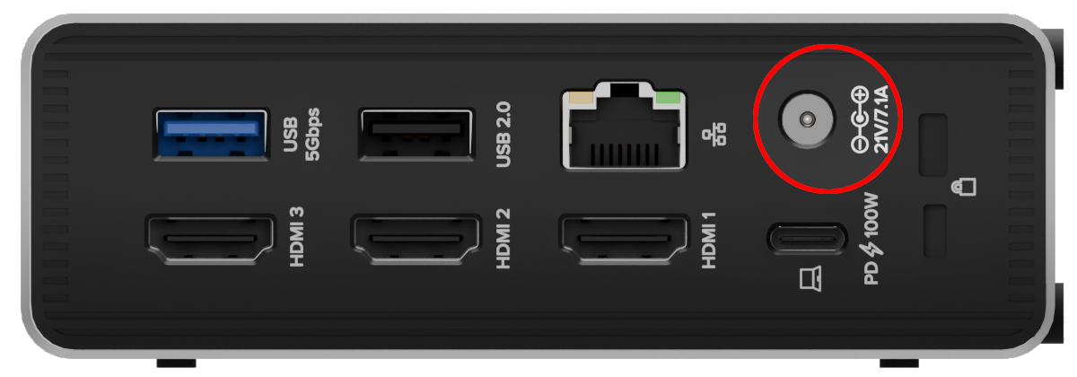 Image of the docking station highlighting the power connection