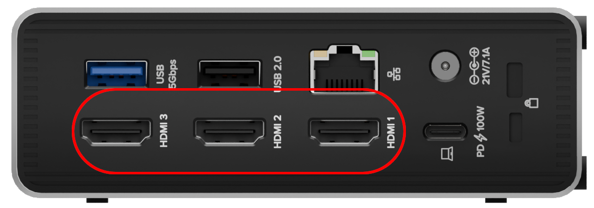 Image of the docking station port call-out with host, and power omitted