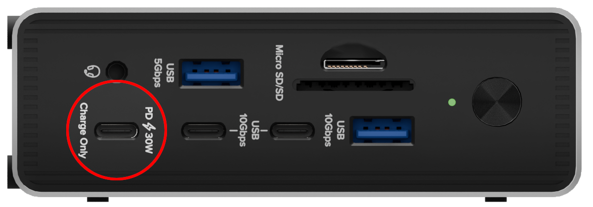 Image of the docking station highlighting the Charge-Only USB Type-C port