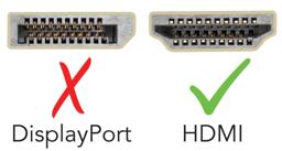 Thumbnail of Image showing the difference between a DisplayPort connection and an HDMI connection