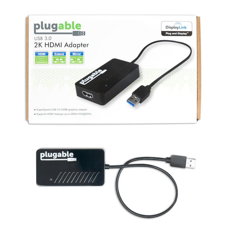 Image of the product packaging, including the graphics adapter and a Quick Start Guide
