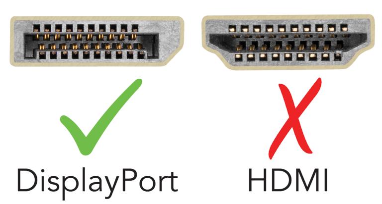 An image detailing the difference between a DisplayPort connection and an HDMI port