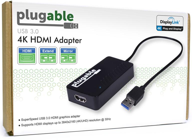 Image of the front of the box of Plugable's 4K HDMI adapter