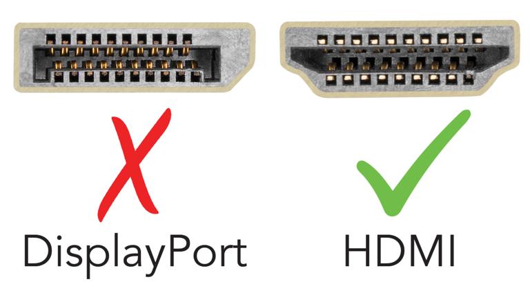Image indicating the difference between an HDMI port and a DisplayPort connector