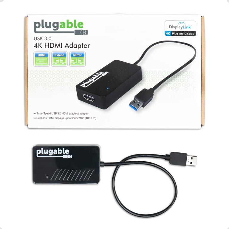 Image of the Plugable HDMI Adapter next to its packaging