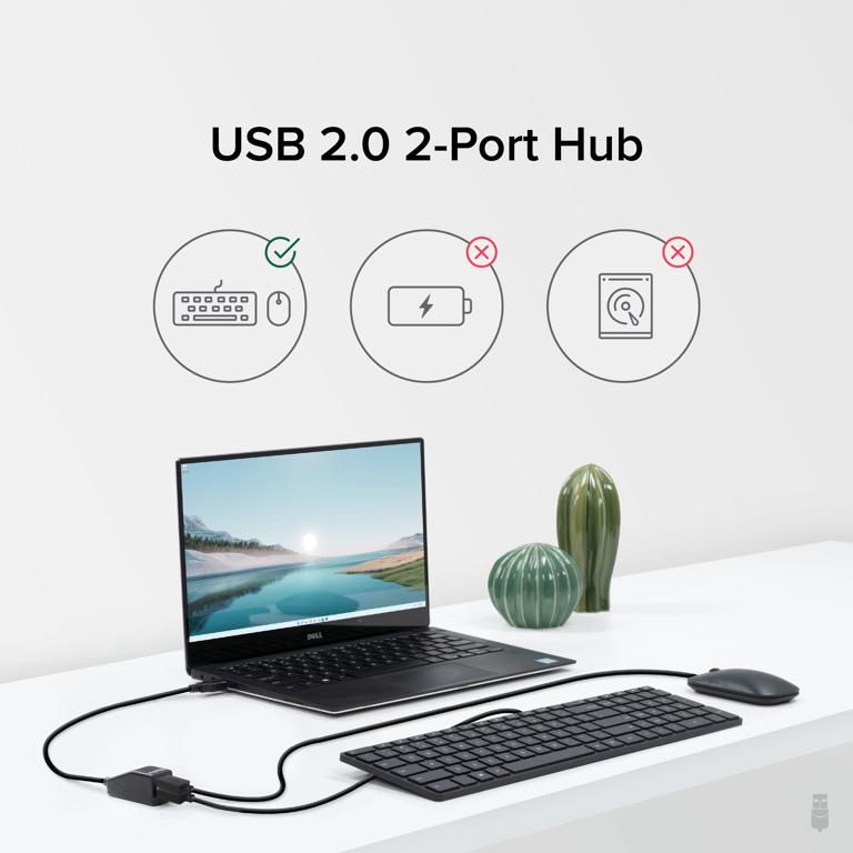 dimensions of the Plugable USB 2.0 2-port hub/splitter