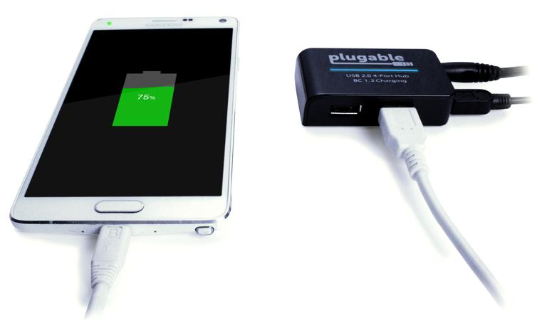 In-Use image of the Plugable USB 2.0 4-Port Hub with 12.5W Power Adapter