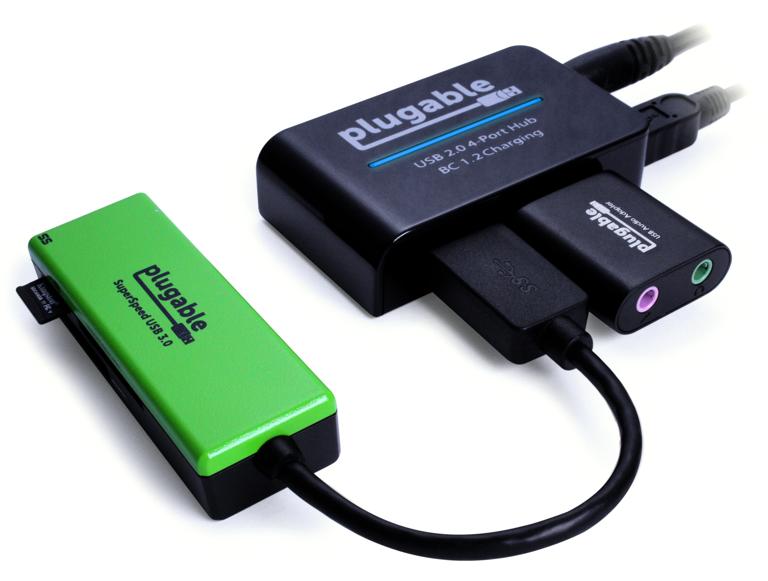 In-Use Image of the Plugable USB 2.0 4-Port Hub with 12.5W Power Adapter