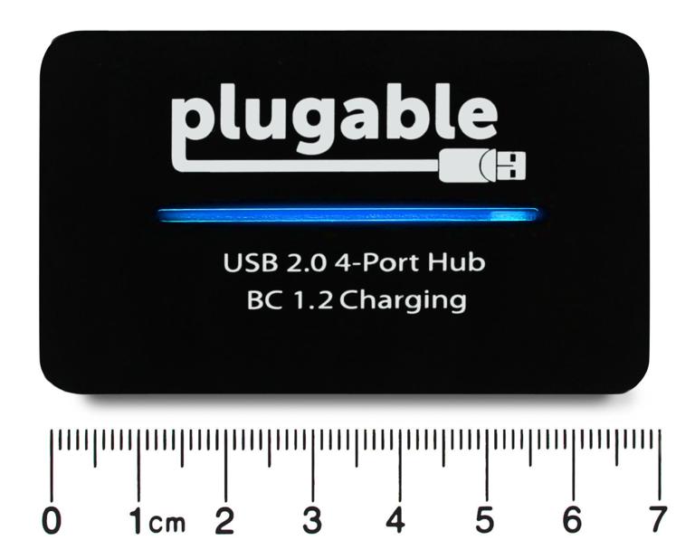 Dimensions of the Plugable USB 2.0 4-Port Hub with 12.5W Power Adapter