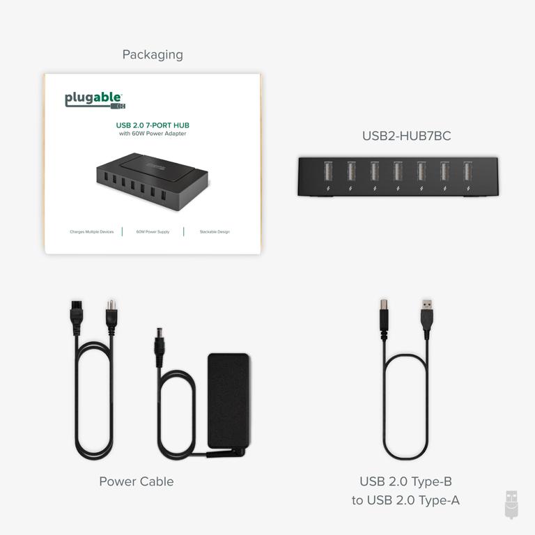Front Ports of the USB 2.0 7-Port hub with 60W Power Adapter