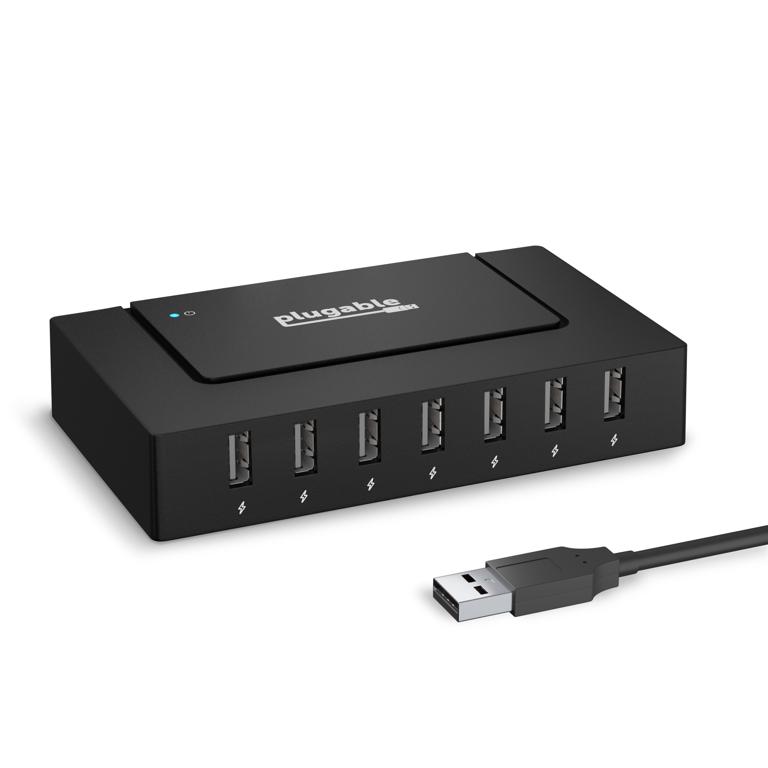 The Plugable USB 2.0 7-port hub with 60W power adapter