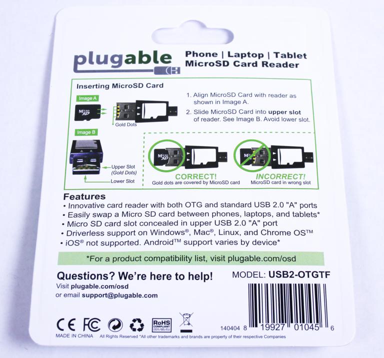 Back packaging for the USB 2.0 microSD card reader for phone laptop and tablet