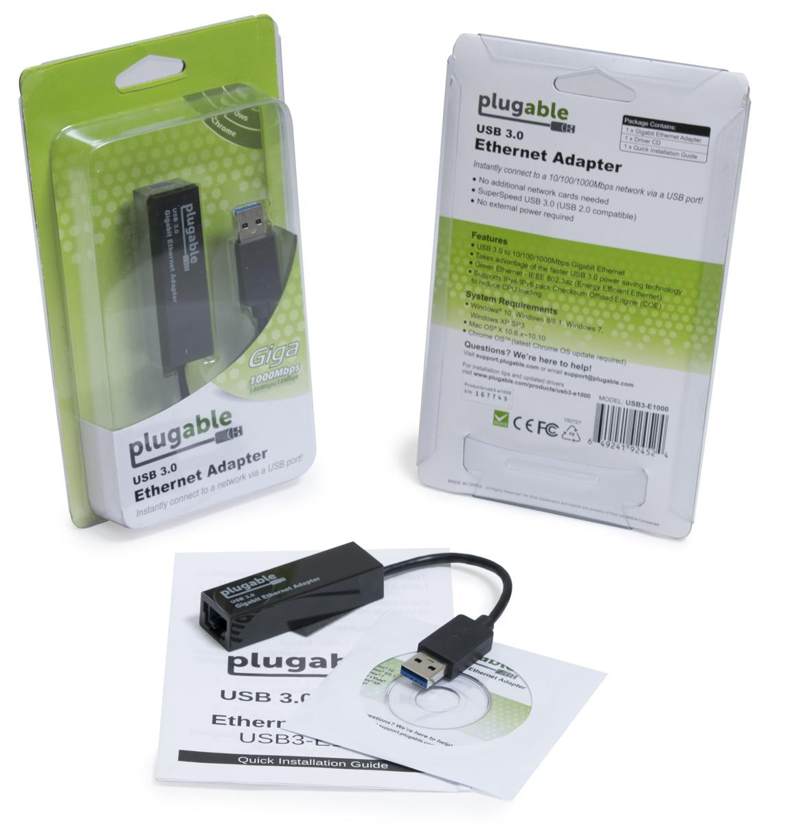 USB3-E1000 with packaging and package contents