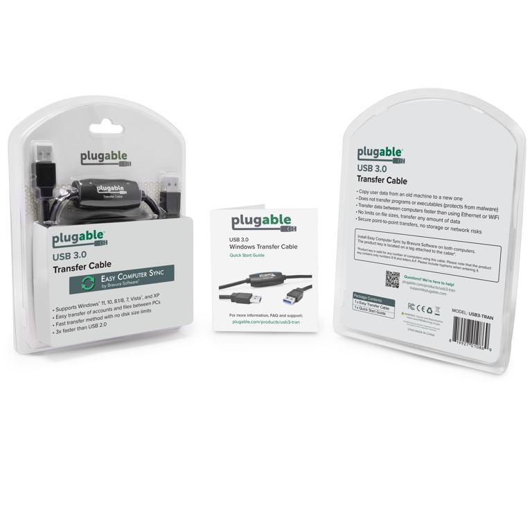 Image of the packaging and manual for the Plugable Transfer Cable