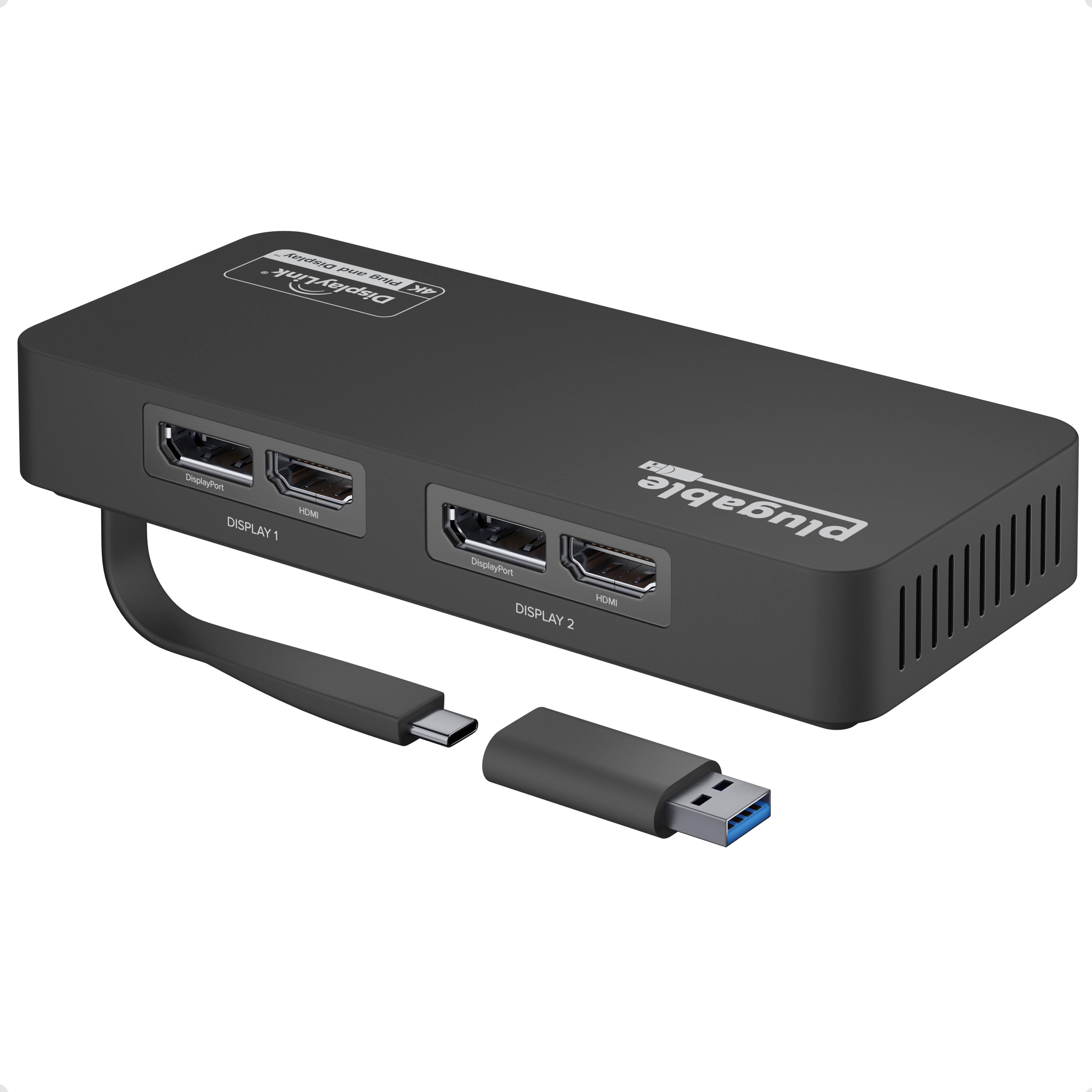 Plugable USB 3.0 and USB-C 4K DisplayPort and HDMI Dual Monitor Adapter