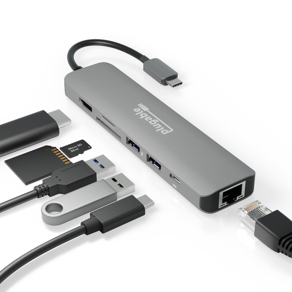 7 in1 USB-C Hub Dual Type-C Aluminum Card Reader Adapter 4K HDMI For MacBook Pro 
