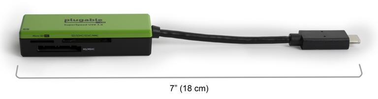 Image of the 7-inch length of the Plugable USBC-FLASH3