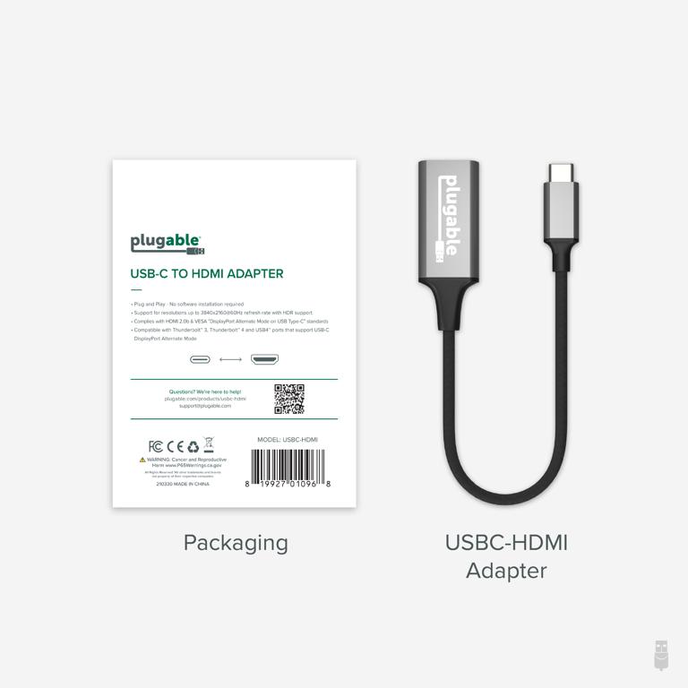 Image of the product packaging for the Plugable USB-C to HDMI adapter